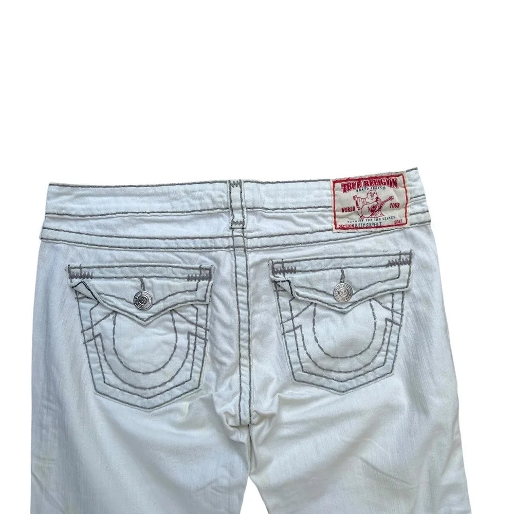 True Religion Mens White Black Contrast Big T Stitch Straight Leg Jeans Size‎ 32